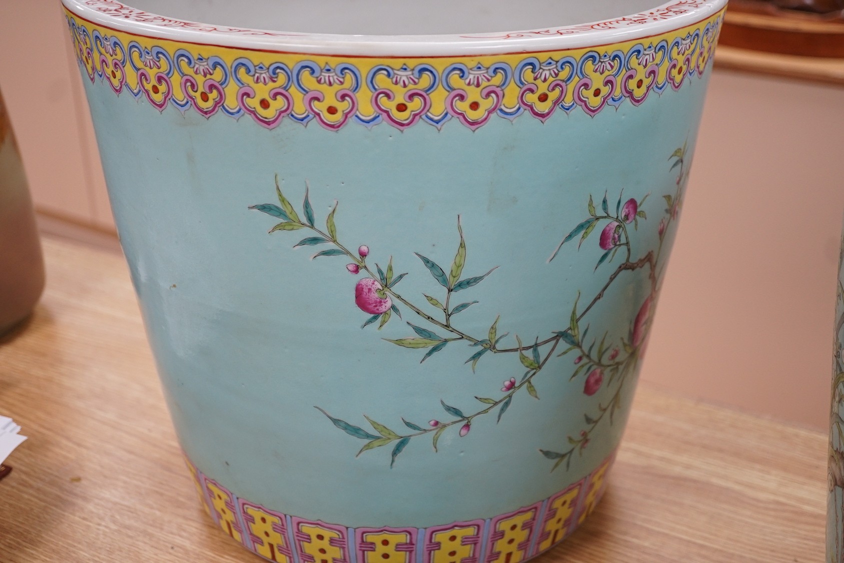 A pair of large Chinese enamelled porcelain planters, 34cm